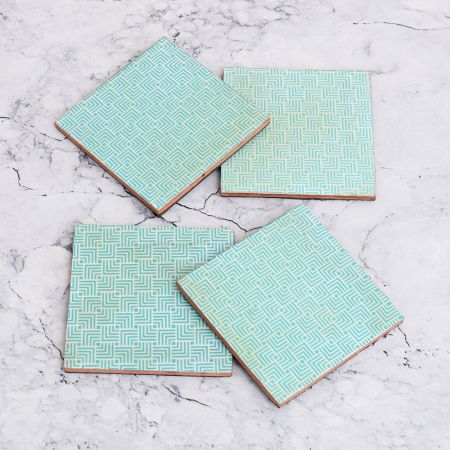 Decorative Handmade Wooden Coasters for Decor - Pack of 4